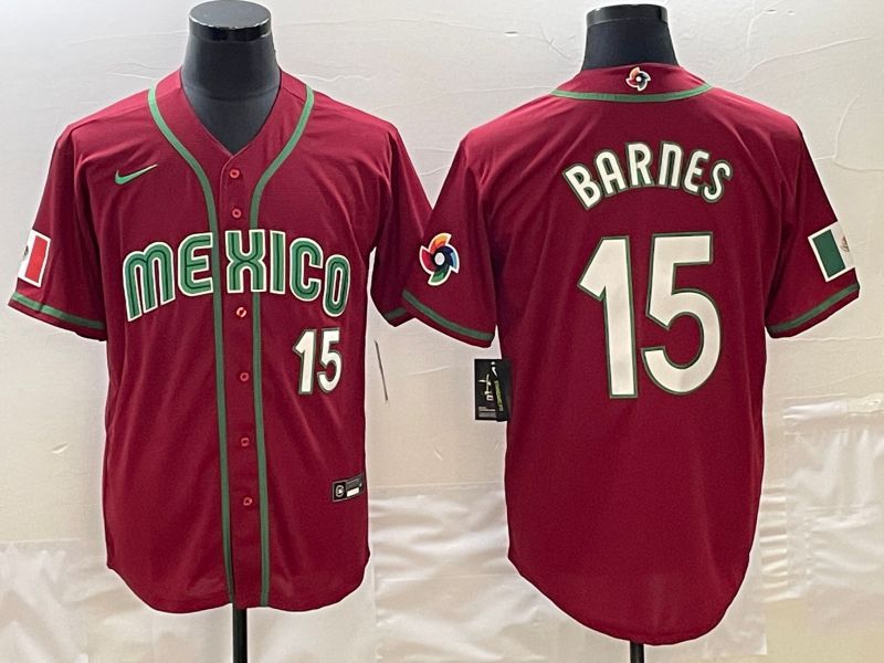 Men 2023 World Cub Mexico #15 Barnes Red Nike MLB Jersey->more jerseys->MLB Jersey